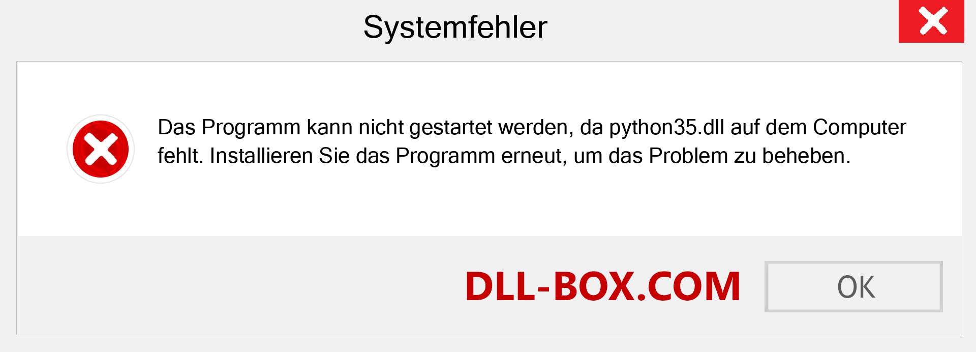 python35.dll-Datei fehlt?. Download für Windows 7, 8, 10 - Fix python35 dll Missing Error unter Windows, Fotos, Bildern